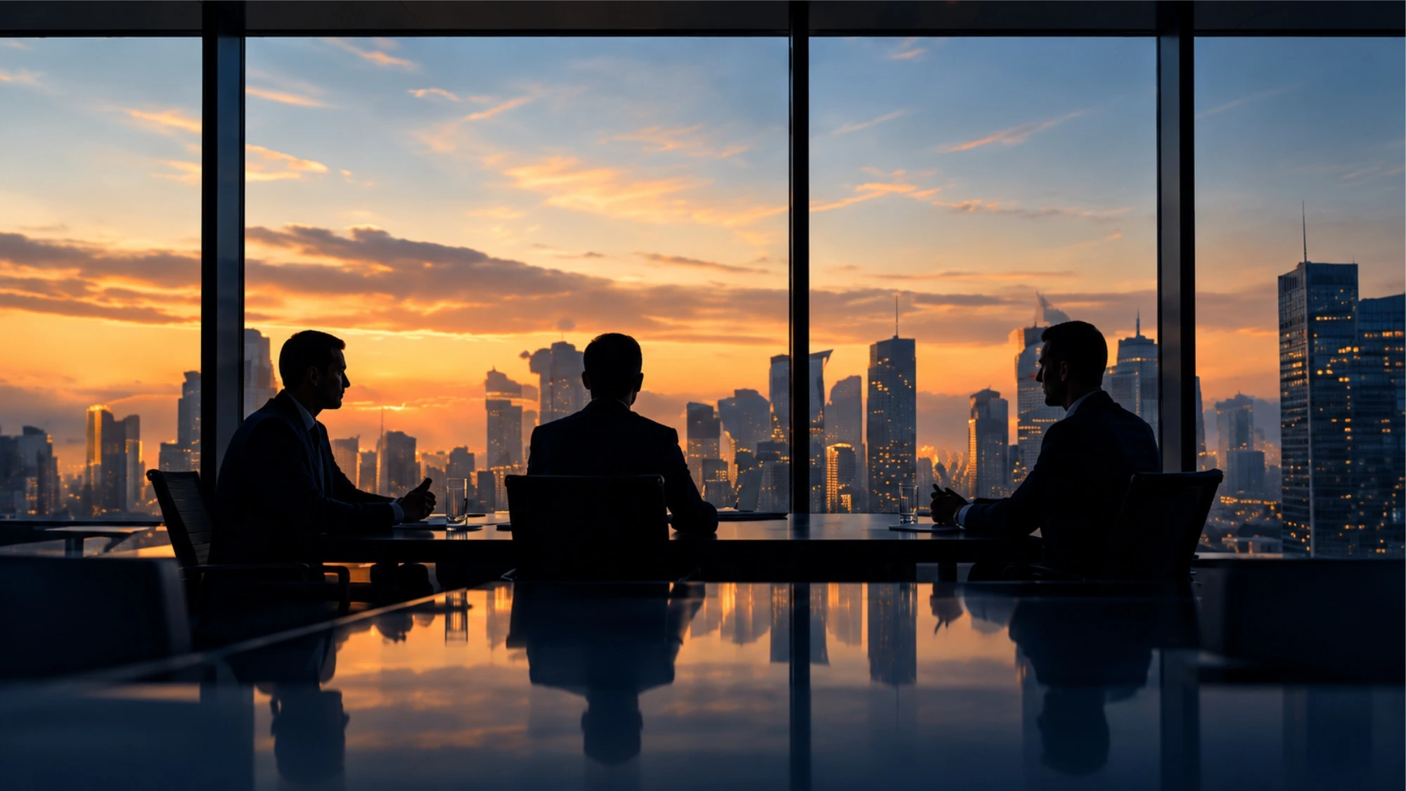 Reunião empresarial em ambiente executivo