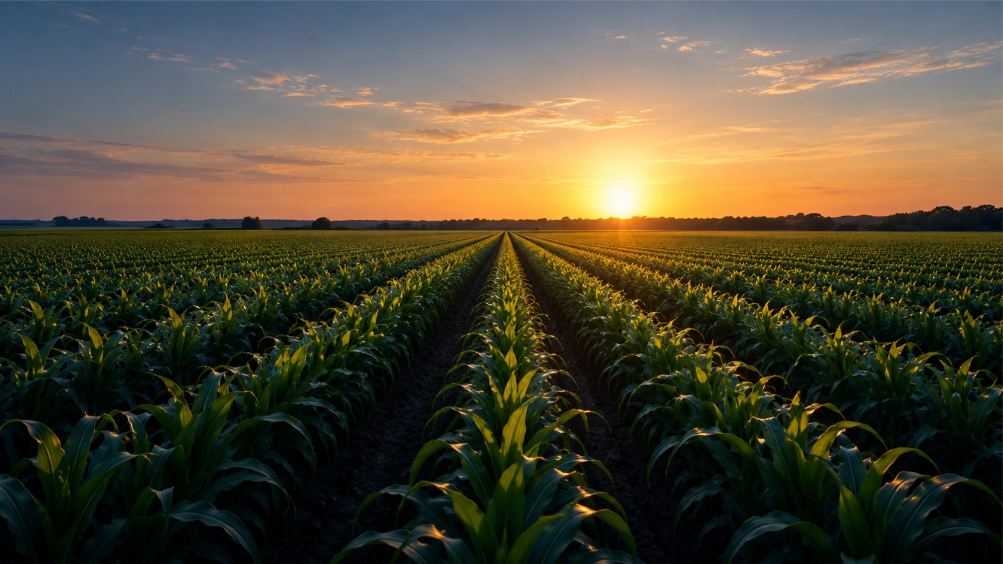 Plantação agrícola ao pôr do sol